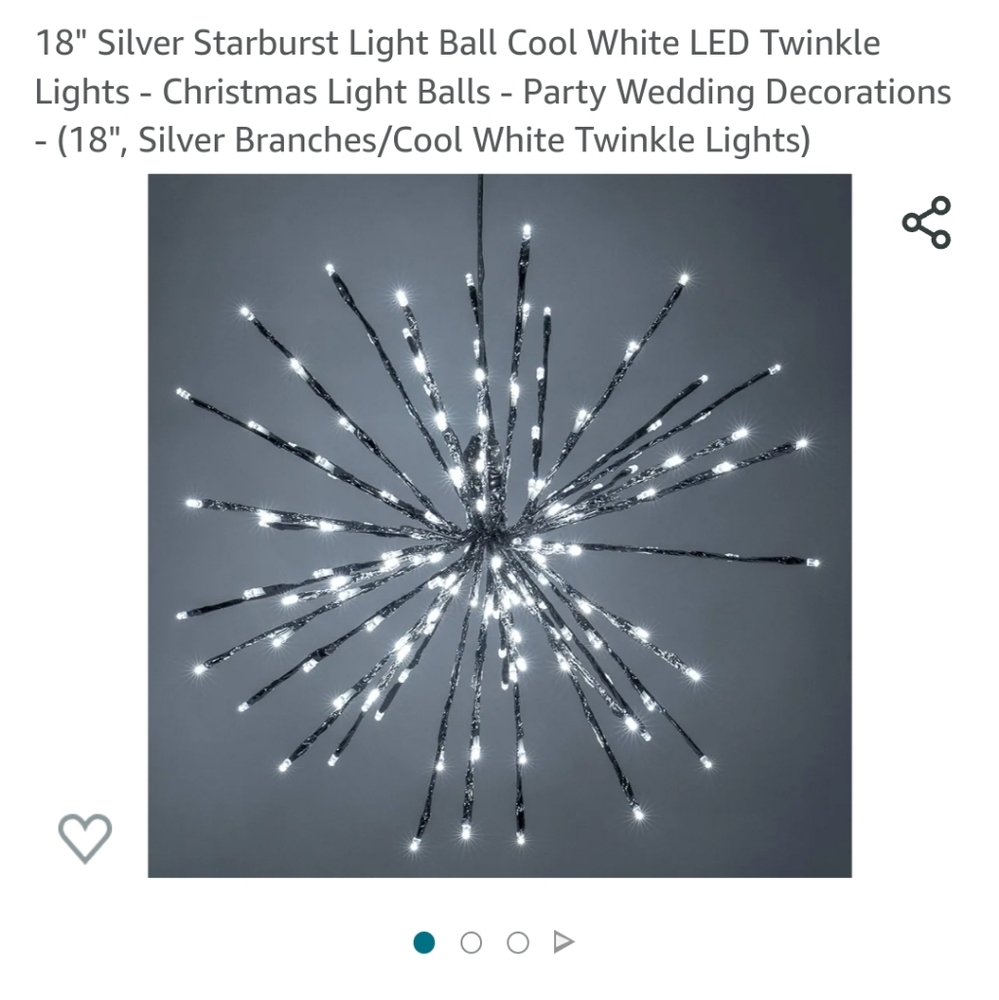 18 inch Silvet Starburst Fairy Light Ball cool white LED twinkle Lights, party w